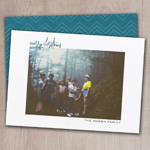 Horizontaler, blauer Zickzack, weißer Rand, minima Feiertagskarte