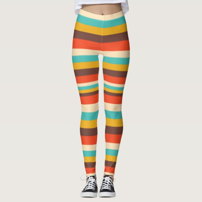 Horizontaler, mehrfarbiger Retro-Streifen Leggings (Vorderseite)