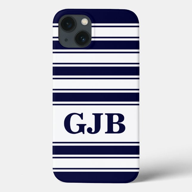 Horizontaler Navy-Streifen mit Monogramm Case-Mate iPhone Hülle (Rückseite)