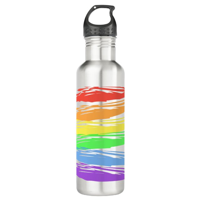 Horizontaler Regenbogen-Gay Pride Streifen Edelstahlflasche (Vorderseite)