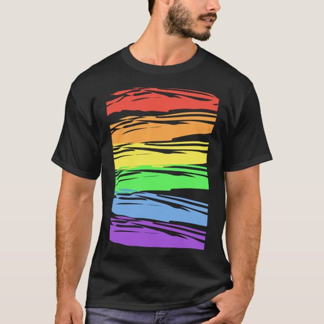 Horizontaler Regenbogen-Gay Pride Streifen T-Shirt (Vorderseite)