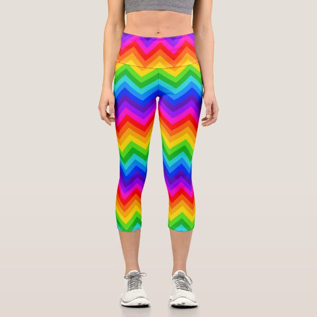Horizontaler Regenbogen Zickzack Zigzag Streifenmu Capri Leggings (Vorderseite)