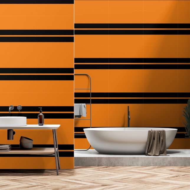 Horizontaler Streifen aus Schwarz und Citrus Tapete (Badezimmer)
