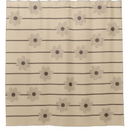 Horizontaler Streifen Brown Khaki Blume Y2K Muster Duschvorhang