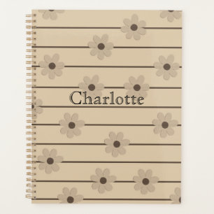 Horizontaler Streifen Brown Khaki Blume Y2K Muster Planer
