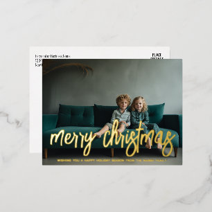 Horizontales Foto - große Weihnachtsschrift - Folien Feiertagspostkarte