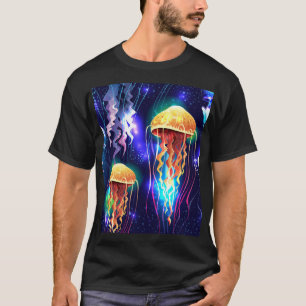 Horizontales glühendes Unterwasser-Quallen-Banner T-Shirt