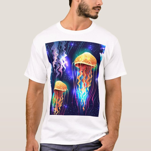 Horizontales glühendes Unterwasser-Quallen-Banner T-Shirt (Vorderseite)