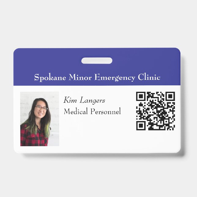 Horizontales ID-Foto und QR-Abzeichen blau Ausweis (Vorderseite)