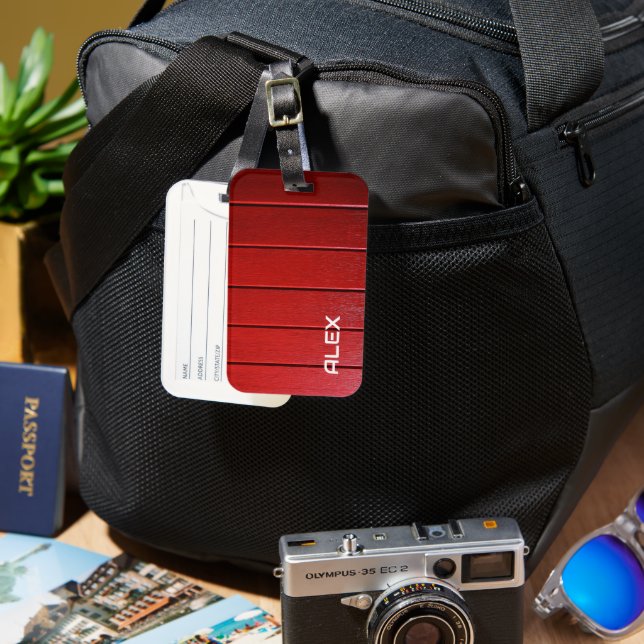 Horizontales Muster aus rotem Holz Gepäckanhänger (Vorderseite & Rückseite)