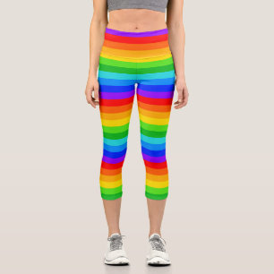 Horizontales Regenbogen-Streifenmuster Capri Leggings