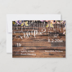 Horizontales rustikales Holz, helle Schnüre & Blum RSVP Karte