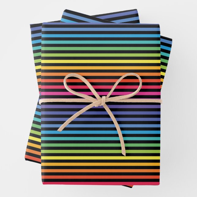 Horizontales, schwarzes Rainbow-Streifenpapier Geschenkpapier Set (Beispiel)