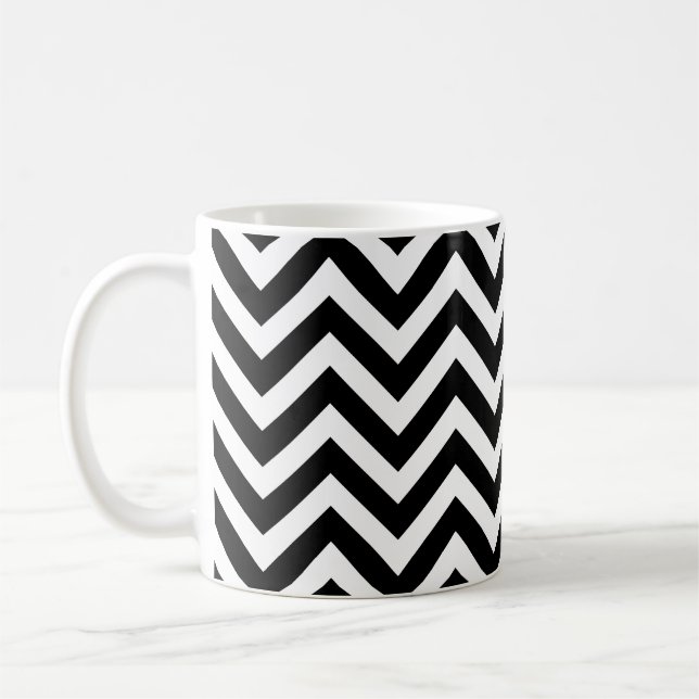 Horizontales Zickzack Schwarz-Weiß-Muster Kaffeetasse (Links)