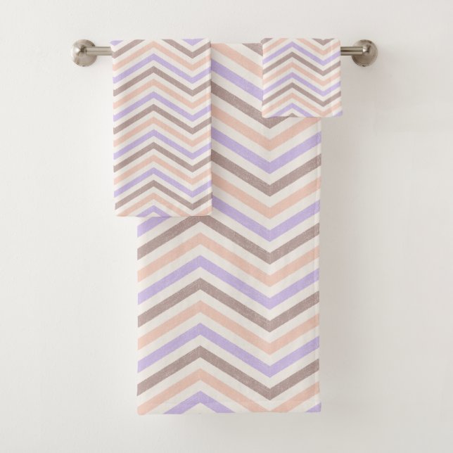 HorizonZigZag Blush Pink Lavender Badhandtuch Set (Insitu)