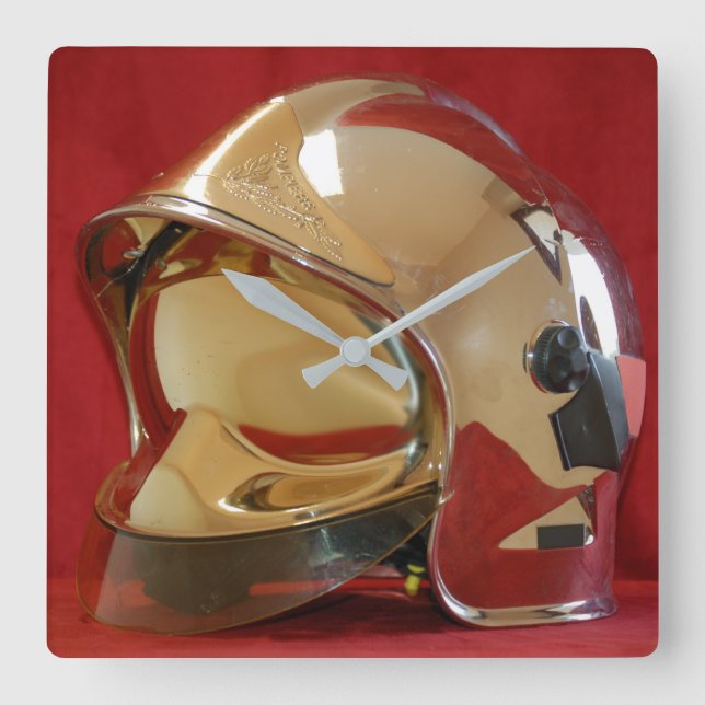 Horloge carré casque F1 Sapeur Pompier Quadratische Wanduhr (Vorderseite)