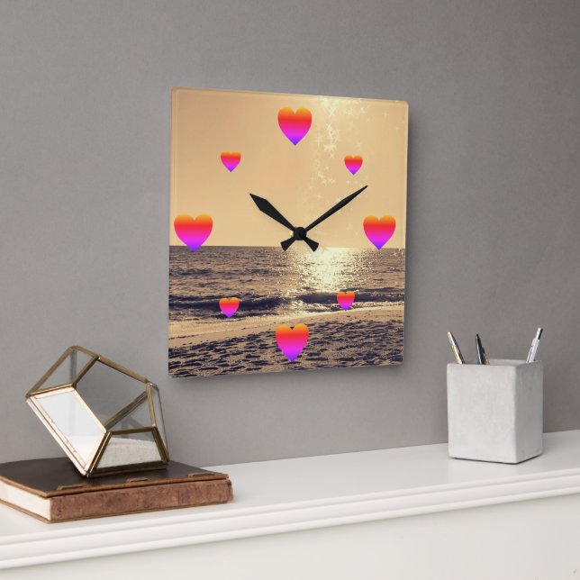 Horloge en Acrylique - Love O’Clock at Golden Hour Quadratische Wanduhr (Büro)