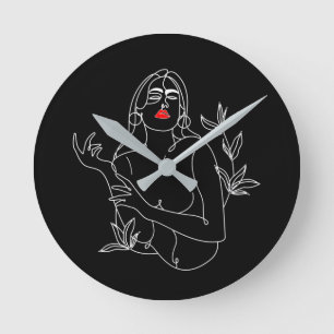 Horloge Ronde Line Art Illustration. Frauen und No Runde Wanduhr