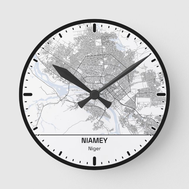 Horloge Ronde Niamey Clock City Line Art Runde Wanduhr (Vorderseite)