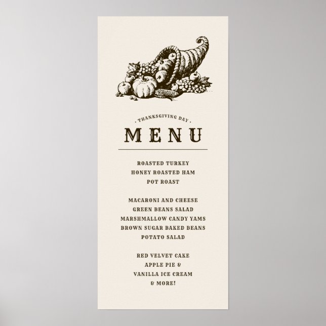 Horn von Plenty | Erntedank Dinner Menu Poster (Vorne)