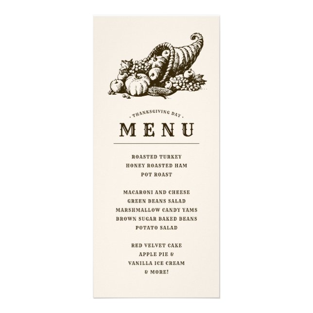 Horn von Plenty | Erntedank Dinner Menu Werbekarte (Vorne)