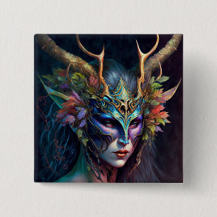 Horned Elf Woman Fantasy Art Button