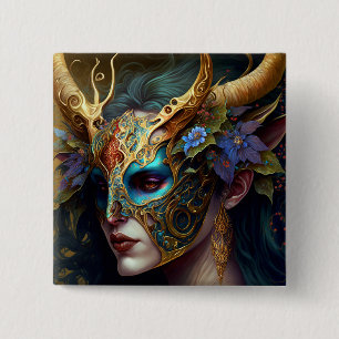 Horned Elf Woman Fantasy Art Button