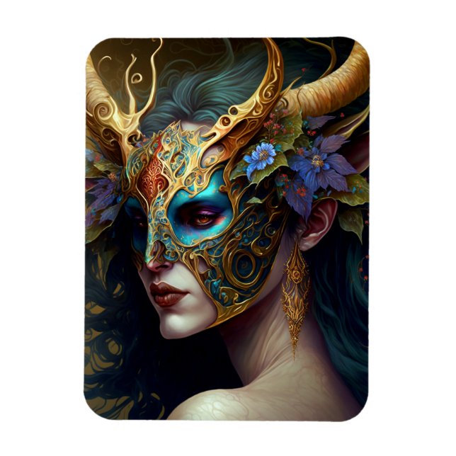 Horned Elf Woman Fantasy Art Magnet (Vertikal)