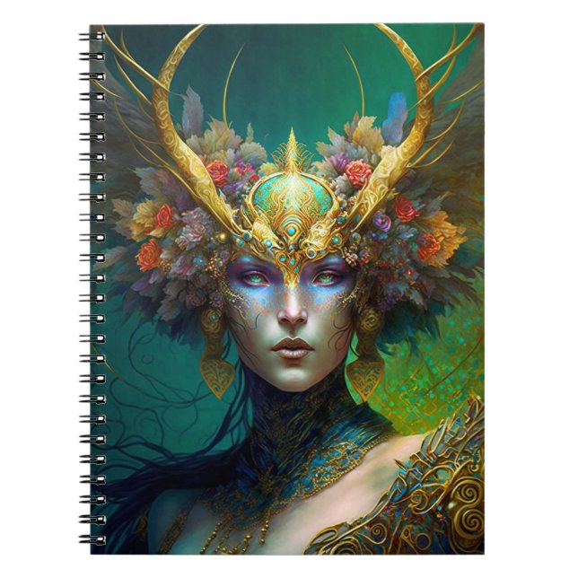 Horned Elf Woman Fantasy Art Notebook Notizblock (Vorderseite)