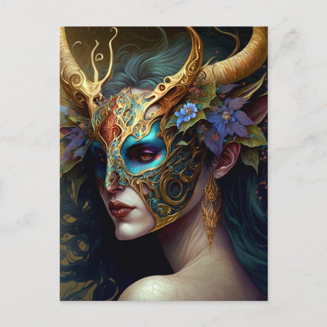 Horned Elf Woman Fantasy Art Postkarte (Vorderseite)