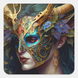 Horned Elf Woman Fantasy Art Quadratischer Aufkleber