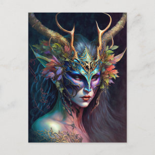 Horned Elf Woman Fantasy Kunst, Dichtung und Musik Postkarte