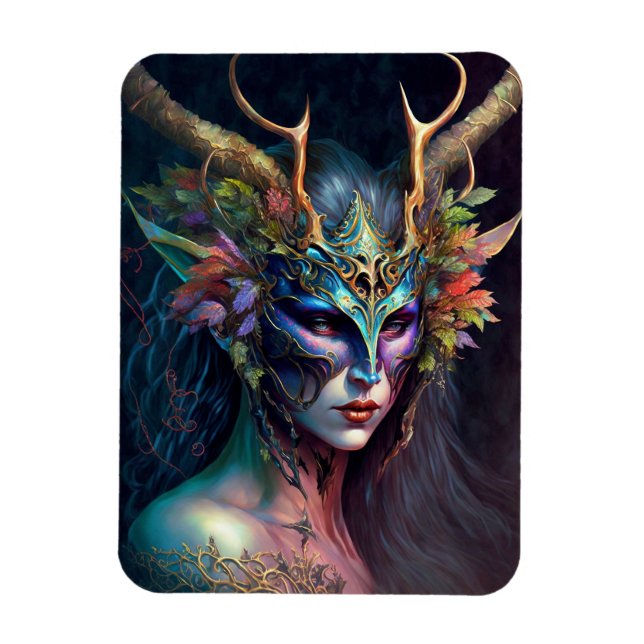 Horned Elf Woman Fantasy Magnet (Vertikal)
