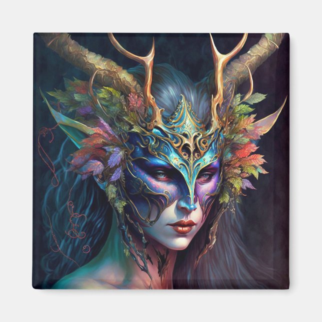 Horned Elf Woman Fantasy Magnet (Vorne)
