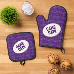 Horned Frosch Lila Karierter Pattern Game Day Ofenhandschuh & Topflappen-Set