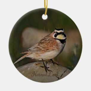 Horned Lark Bird - Runde Keramik Ornament