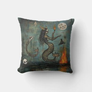 Horned Mermaid Moon Occult Dark Witchy AI Art Kissen