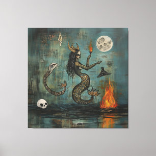 Horned Mermaid Moon Occult Dark Witchy AI Art Leinwanddruck