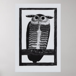 Horned Owl A3 A4 Kunstdruck. Vintage Natur Poster