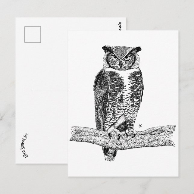Horned Owl Postkarte (Vorne/Hinten)