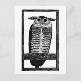 Horned Owl - Vintage Schwarz-Weiß-Kunst Postkarte