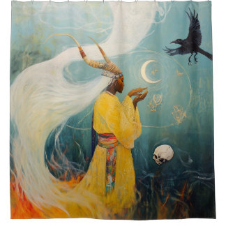 Horned Priestess Moon Occult Dark Hexy AI Art Duschvorhang