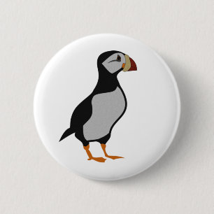 Horned Puffin Stehend Button