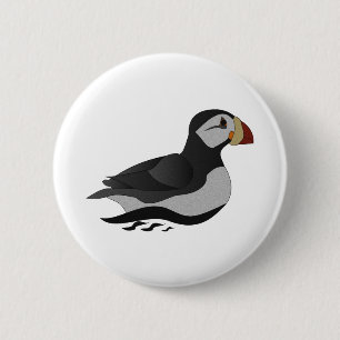 Horned Puffin Swimming Bird Button