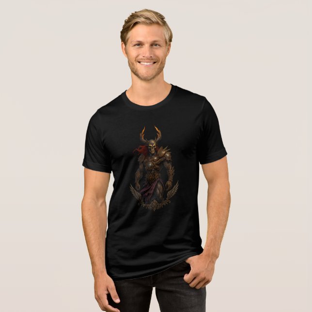 Horned Undead Warlord Fantasy Art Tri-Blend Shirt (Vorderseite voll)
