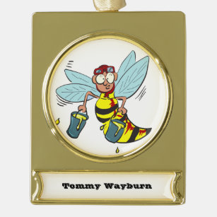 Hornet Wespe Biene mit zwei Eimern Honig Banner-Ornament Gold
