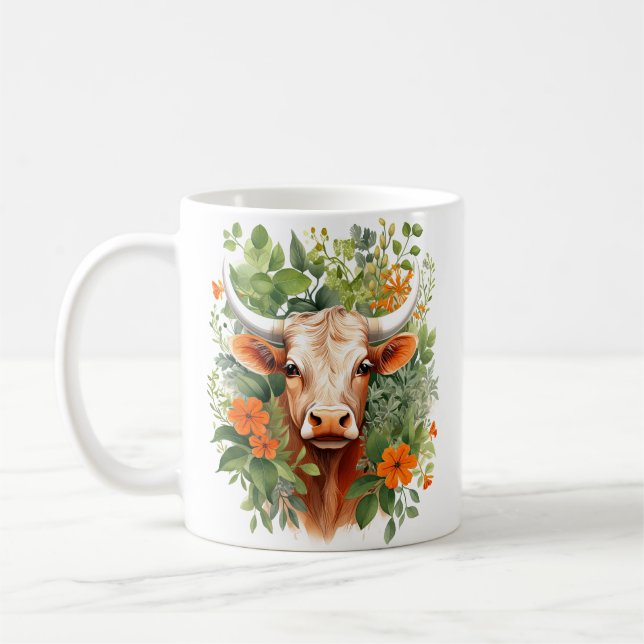 Hornkuh und Blume Kaffeetasse (Links)