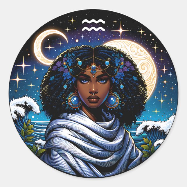 Horoscope Sign Aquarius Symbol Runder Aufkleber (Vorderseite)