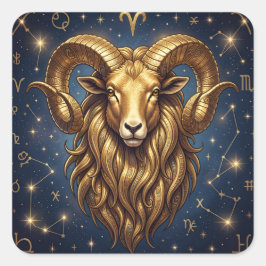 Horoscope Sign Aries Golden Ram and Stars Quadratischer Aufkleber