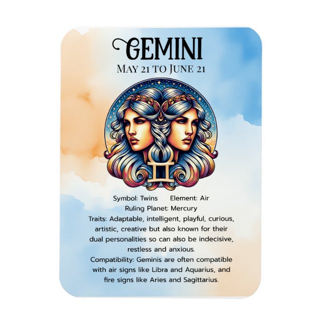 Horoscope Sign Gemini | Geburtstag Magnet (Vertikal)